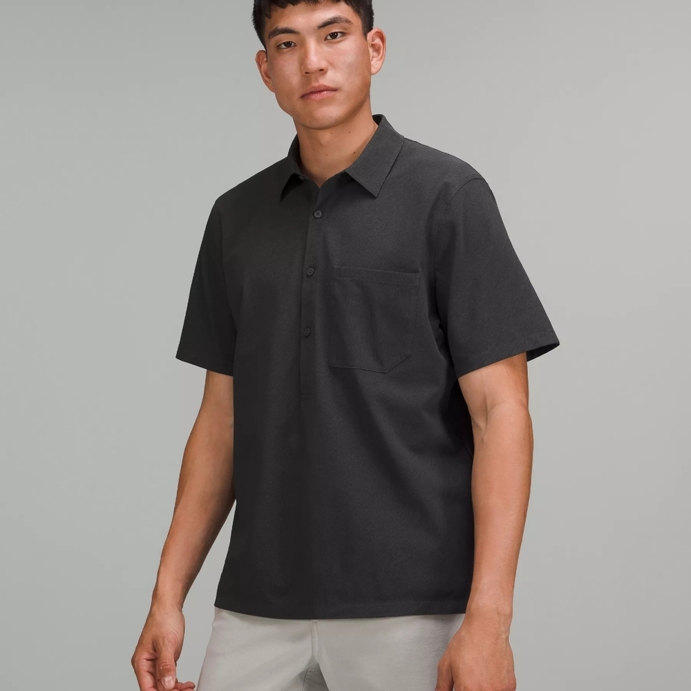 Lululemon Wovenair Popover Shirt Polo Casual Textured Men's Large Graphite Grey